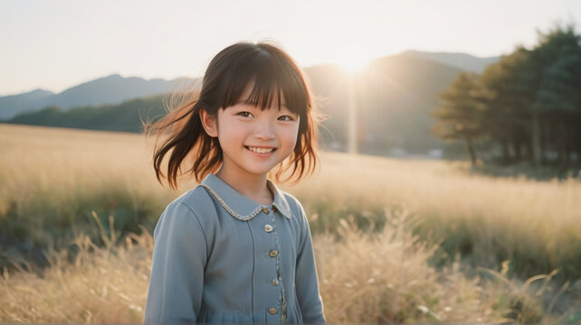 portrait of a young girl smiling in golden hour