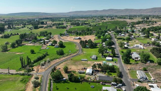 Drone shot of rural farmland in Washington State.