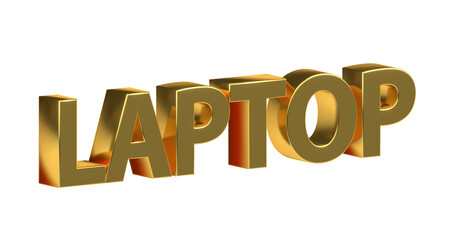 Laptop - goldene plakative 3D-Schrift, Notebook, Computer, mobil, PC, Gaming, Präsentationen, Technologie, Rendering, Freisteller, Alphakanal
