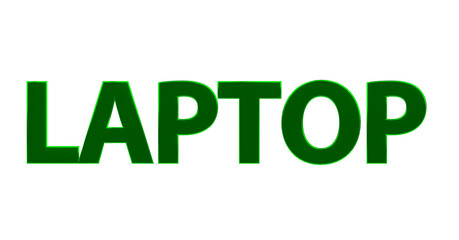 Laptop - grüne plakative 3D-Schrift, Notebook, Computer, mobil, PC, Gaming, Präsentationen, Technologie, Rendering, Freisteller, Alphakanal
