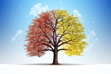 a tree with four colors four different seasons copy space