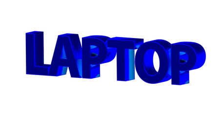 Laptop - blaue plakative 3D-Schrift, Notebook, Computer, mobil, PC, Gaming, Präsentationen, Technologie, Rendering, Freisteller, Alphakanal
