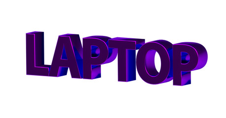 Laptop - violette plakative 3D-Schrift, Notebook, Computer, mobil, PC, Gaming, Präsentationen, Technologie, Rendering, Freisteller, Alphakanal
