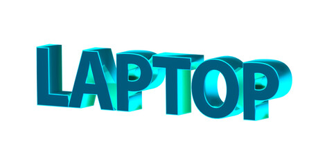 Laptop - türkise plakative 3D-Schrift, Notebook, Computer, mobil, PC, Gaming, Präsentationen, Technologie, Rendering, Freisteller, Alphakanal
