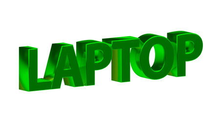 Laptop - gr&uuml;ne plakative 3D-Schrift, Notebook, Computer, mobil, PC, Gaming, Pr&auml;sentationen, Technologie, Rendering, Freisteller, Alphakanal
