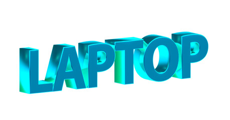 Laptop - türkise plakative 3D-Schrift, Notebook, Computer, mobil, PC, Gaming, Präsentationen, Technologie, Rendering, Freisteller, Alphakanal

