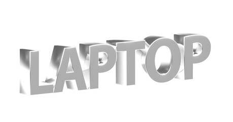 Laptop - silberne plakative 3D-Schrift, Notebook, Computer, mobil, PC, Gaming, Präsentationen, Technologie, Rendering, Freisteller, Alphakanal
