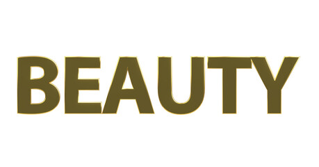 Beauty goldene plakative 3D-Schrift, Schönheit, Hautpflege, Make-up, Kosmetik, Wellness, Nageldesign,  Lippenstift, Rouge,  Gesichtspflege, Sonnenschutz, Frisuren, Maniküre, Rendering, Freisteller