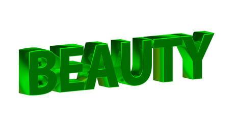 Beauty grüne plakative 3D-Schrift, Schönheit, Hautpflege, Make-up, Kosmetik, Wellness, Nageldesign,  Lippenstift, Rouge,  Gesichtspflege, Sonnenschutz, Frisuren, Maniküre, Rendering, Freisteller