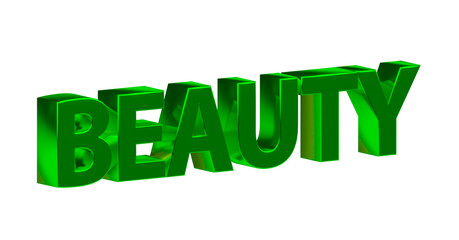 Beauty gr&uuml;ne plakative 3D-Schrift, Sch&ouml;nheit, Hautpflege, Make-up, Kosmetik, Wellness, Nageldesign,  Lippenstift, Rouge,  Gesichtspflege, Sonnenschutz, Frisuren, Manik&uuml;re, Rendering, Freisteller