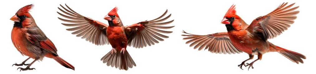 northern cardinal bird set png. red cardinal in flight png. red bird png. bird png - Powered by Adobe