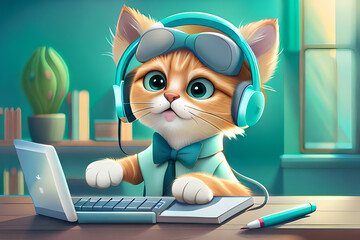 little kitty listen to the music