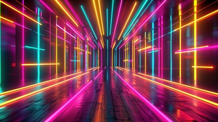 Fototapeta na wymiar A mesmerizing wallpaper featuring a colorful array of neon lights, creating a dynamic and captivating background. 