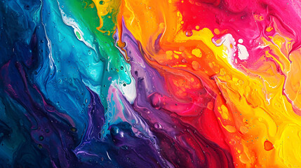 Abstract painting of vibrant colors background. Illustrations painting background with fluid formation, colorful explosions, and bright rainbow color scheme. - obrazy, fototapety, plakaty