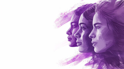 Illustration of three women's faces in International Women's Day. Equality concept
