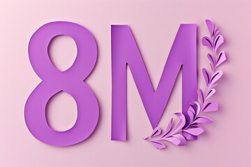 Letters 8M in illustration on a lilac background. International Women's Day. Equality concept.