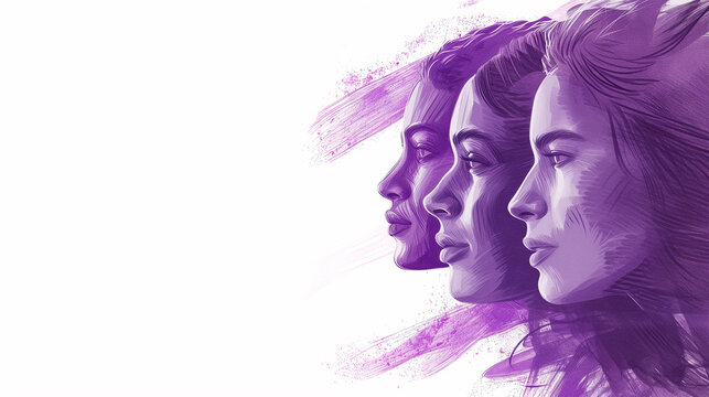 Illustration of three women's faces in International Women's Day. Equality concept
