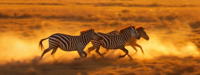 Fototapeta na wymiar Zebras running in the savannah