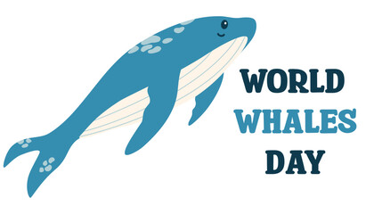 World Whale Day. Blue whales in flat style. Sea animals. Underwater world. Marine sealife. Vector illustration for print, card, logo, poster, banner.