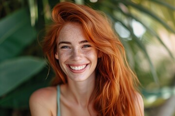 Fototapeta premium young woman with long red hair
