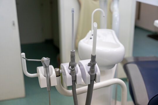 Main working tools in a dental clinic, air, suction and drill