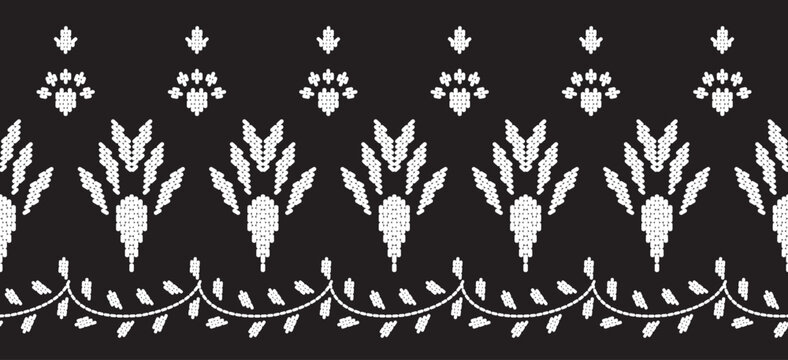 Motif ethnic handmade border beautiful art. Ethnic leaf floral background art. folk embroidery  Mexican, Peruvian, Indian, Asia, Moroccan, Turkey Uzbek style. Embroidery pattern design hem skirt.
