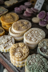 Artisan soap-making with creative molds and designs.