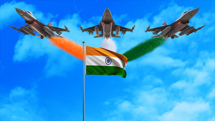 Indian fighter aircraft producing smoke with a flag color
