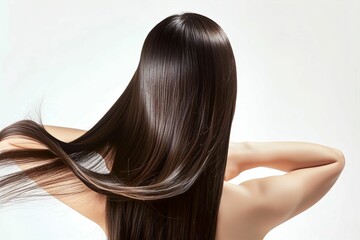 黒髪の綺麗な日本人女性の写真（ヘアケア・ロングヘア・縮毛矯正・ストレート・背景なし）