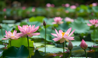 Obraz premium pond with lotus flowers, Generative AI