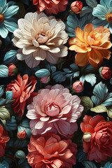 beautiful vintage wallpaper botanical flower bunch,vintage motif for floral print digital background.generative ai.