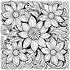 Fototapeta premium Black and white floral pattern for coloring book page. Vector illustration.