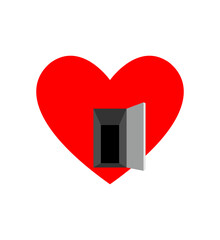 An open door to heart for love. Concept Open heart for new love relationships.
