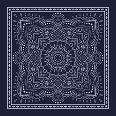 Circular pattern in form of mandala with flower for Henna, Mehndi, decoration. Blue decorative ornament in ethnic oriental style for a bandana. Outline doodle hand draw vector illustration.