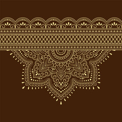 Seamless borders with mandala for design, application of henna, Mehndi and tattoo. Decorative pattern in ethnic oriental, Indian style. Doodle ornament. Outline hand draw vector illustration.