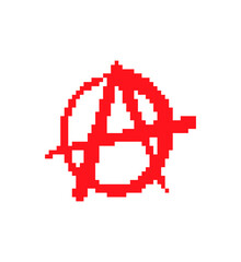 Anarchy sign pixel art. 8 bit lack of organized power symbol pixelated