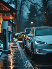 charging equipment for electric cars outside - obrazy, fototapety, plakaty