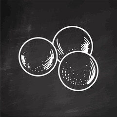 Hand-drawn round bathroom bombs, beauty cosmetic element, self care on chalkboard background. Illustration for beauty salon, makeup design. Doodle sketch style.