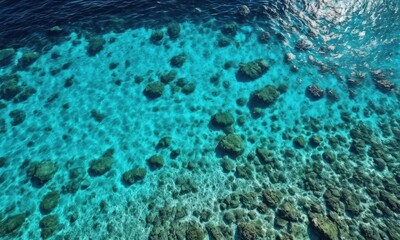 Aerial View of Crystal Clear Sea and Coral Reefs