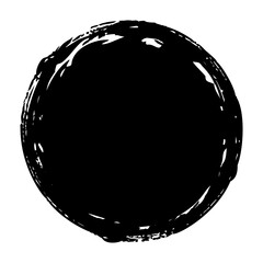 Hand painted grunge circle. Black round blob hand drawn with ink brush. Png clipart isolated on...