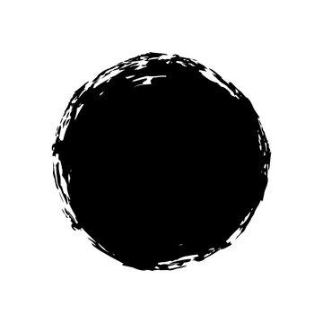 Hand painted grunge circle. Black round blob hand drawn with ink brush. Png clipart isolated on transparent background