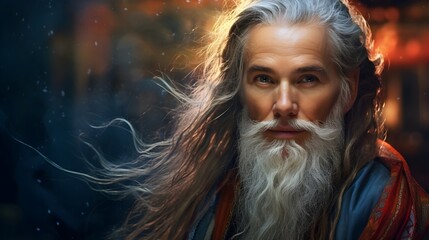Portrait eines alten Mannes mit wei&szlig;en, wehenden Haaren und langem Bart