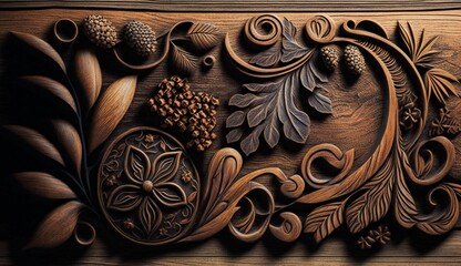 A wooden background covered with decorations- Generative AI