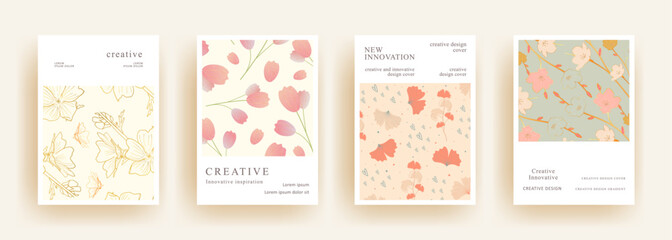 aesthetic flowers template set, minimal covers design. trendy Covers Template Design. nature background design. Trendy front page design for Banner, Poster, Flyer, Invitation and Annual Report