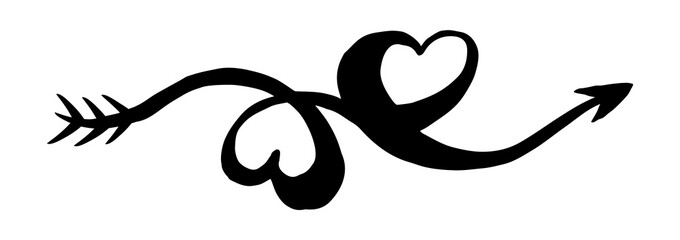 Two hearts intertwined. Valentine's Day swash hand painted with brush and ink. Png clipart isolated on transparent background
