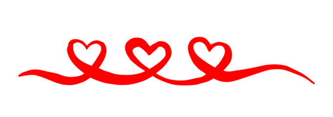 Three hearts intertwined. Valentine's Day swash hand painted with line. Png clipart isolated on transparent background