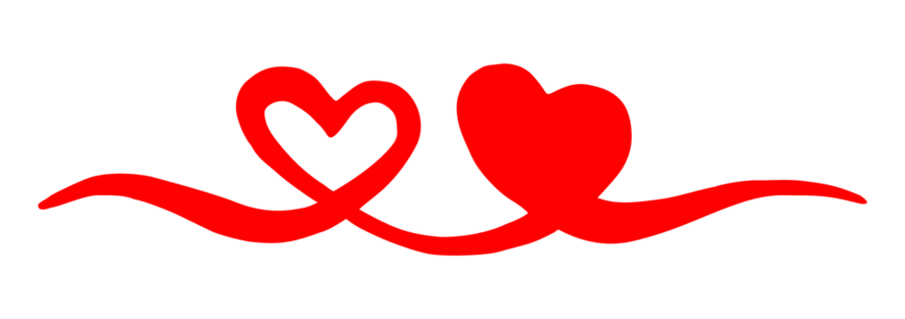 Two hearts intertwined. Valentine's Day swash hand painted with brush and ink. Png clipart isolated on transparent background