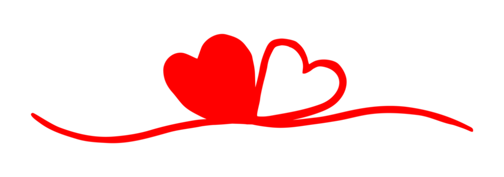 Two hearts intertwined. Valentine's Day swash hand painted with line. Png clipart isolated on transparent background