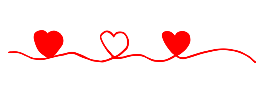 Three hearts intertwined. Valentine's Day swash hand painted with line. Png clipart isolated on transparent background