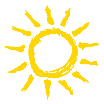 Hand drawn Sun symbol painted with ink brush, png clipart isolated on transparent background